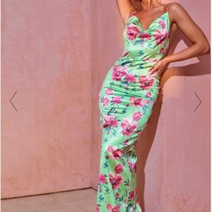 PrettyLittleThing Satin Floral Maxi Dress (Size 8) NEW w/o Tags